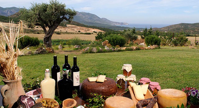 Typical appetizers & Sardinia's coastal landscape - image from gnv.it