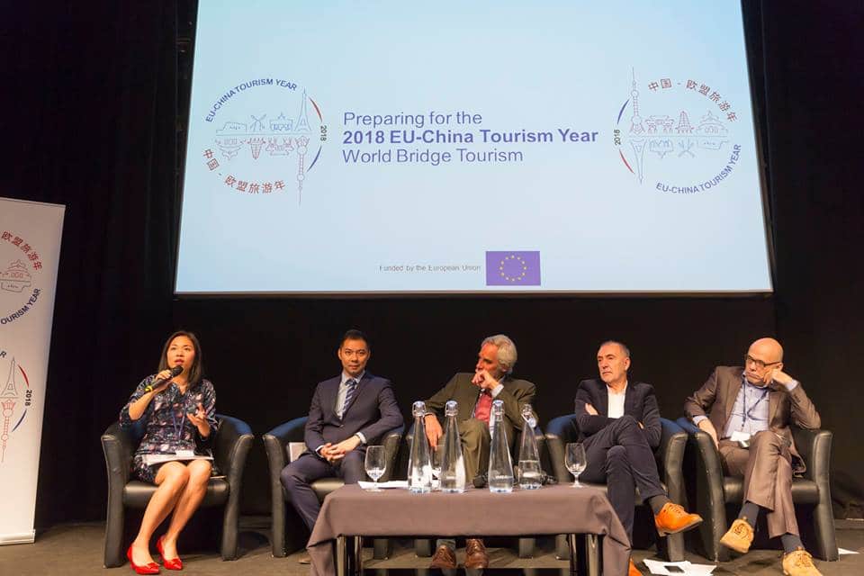 A panel of tourism professionals on stage in the Mermaid London for the World Bridge Tourism conference